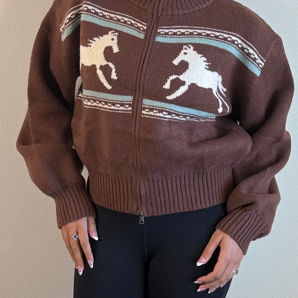 Lulus Brown Horse Pattern Women's Sweater - Picture 2 of 3